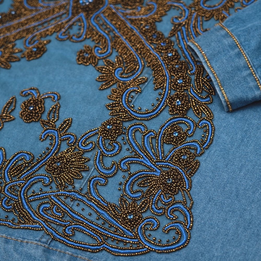 One of a kind embroidered jacket - Sophie - Light Blue & Purple